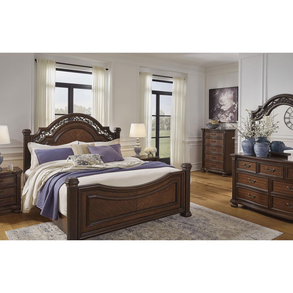 Ashley Lavinton Queen Poster Bed in Rich Cherry Brown, , large