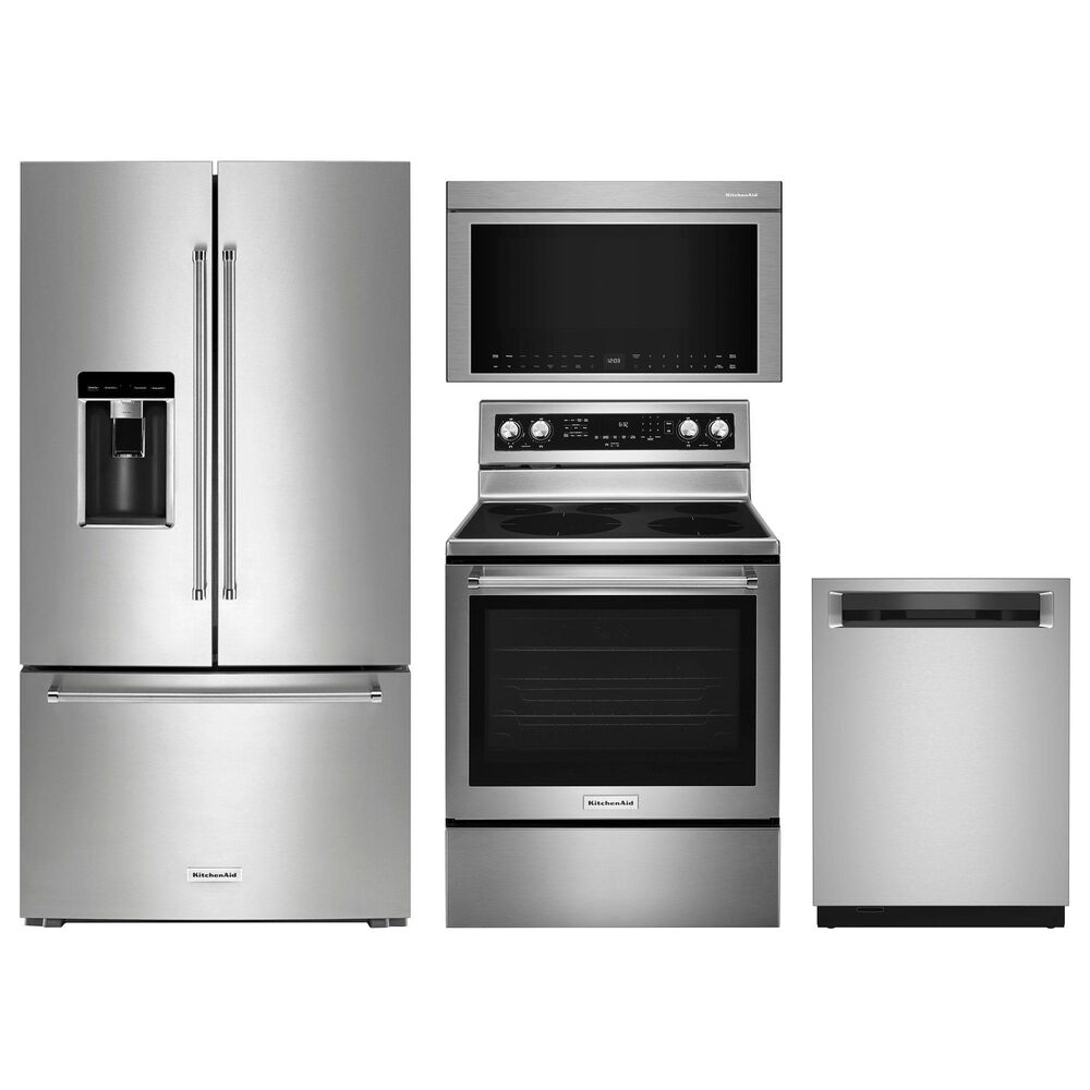 KitchenAid 4pc Kitchen Package with Refrigerator, Range, Microwave, and Dishwasher in Stainless Steel, , large