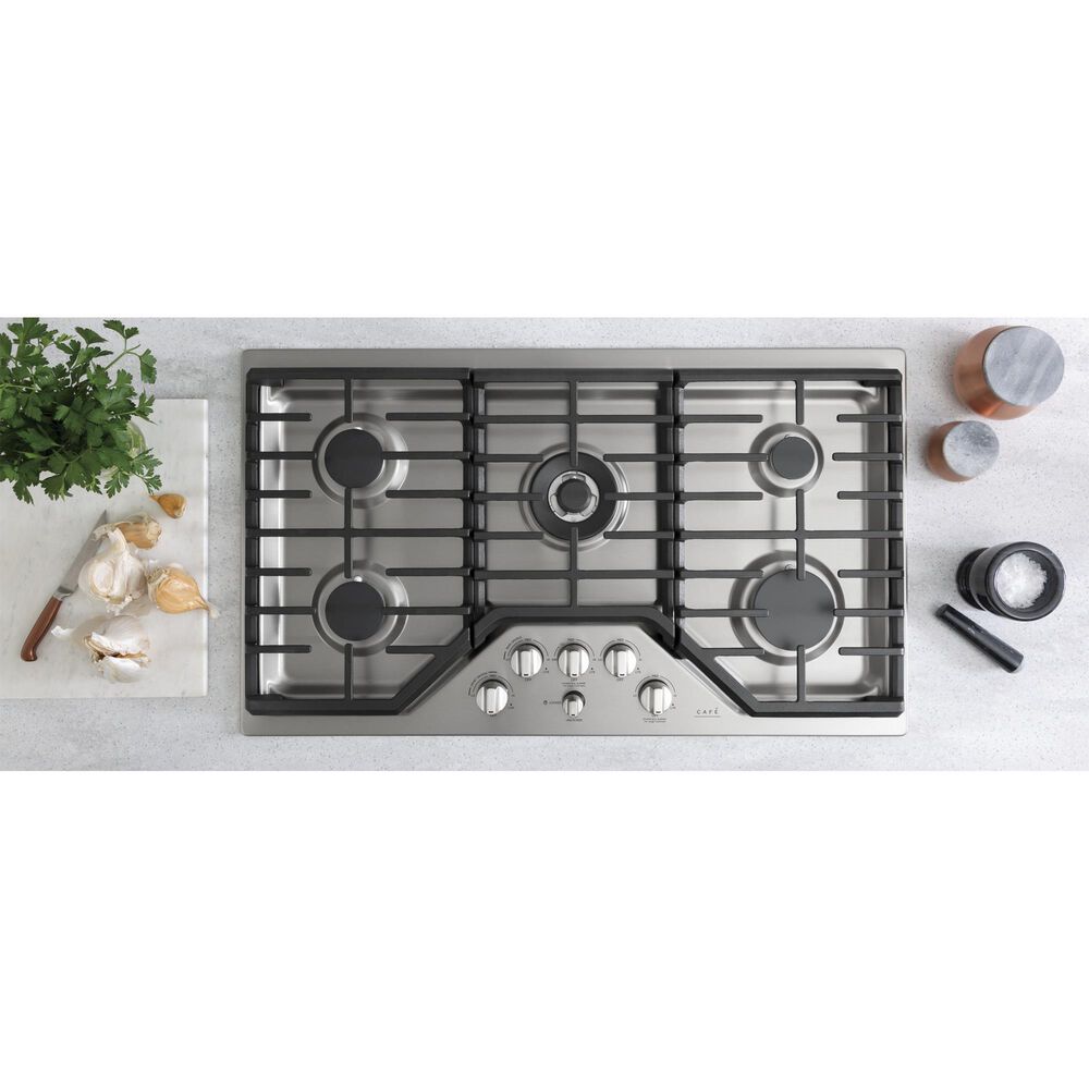 Cafe 2-Piece Kitchen Package with Matte Black 30" Smart Built-In Convection Single Wall Oven and Stainless Steel 36" Gas Cooktop, , large