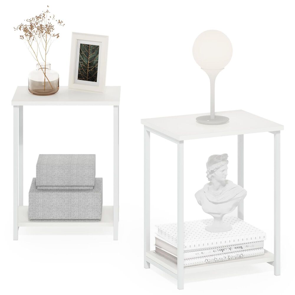 HOMLUX 2-Tier Metal Frame End Table with Open Shelf in White (Set of 2), , large