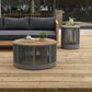 Hearth and Haven 2-Piece Outdoor Coffee Table and Side Table Set with Woven Rope Design in Grey and Teak, , large