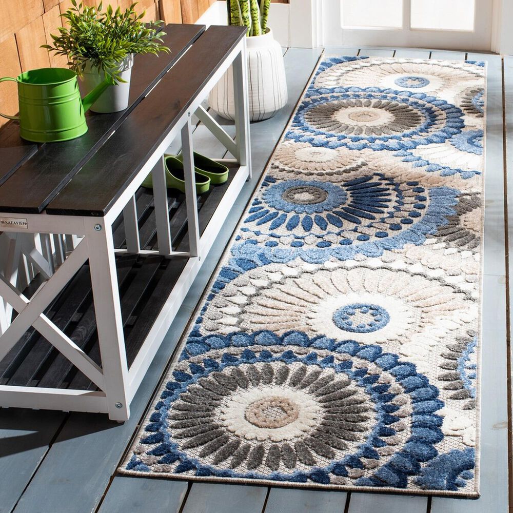 Safavieh Cabana CBN382G 2&#39;2&quot; x 9&#39; Grey and Blue Indoor/Outdoor Performance Runner, , large