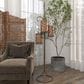 Maple and Jade Perforated Moroccan Standing Floor Scroll Candle Lantern with 3 Suspended Holders in Brass, , large