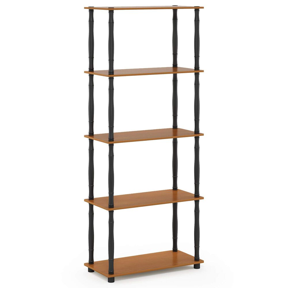 HOMLUX Turn-N-Tube 5-Tier Open Storage Bookshelf in Light Cherry and Black, , large