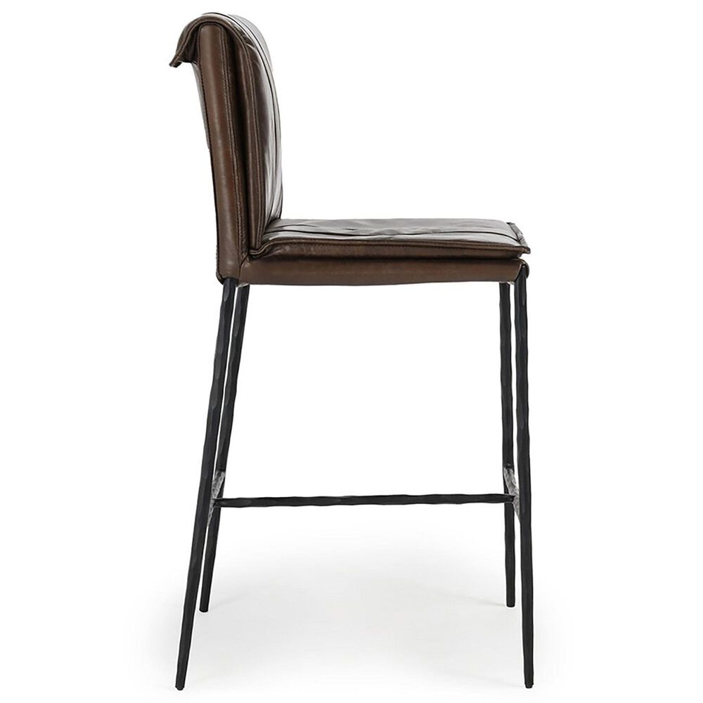 Classic Home Mayer Counter Stool Truffle Brown Leather in Black, , large