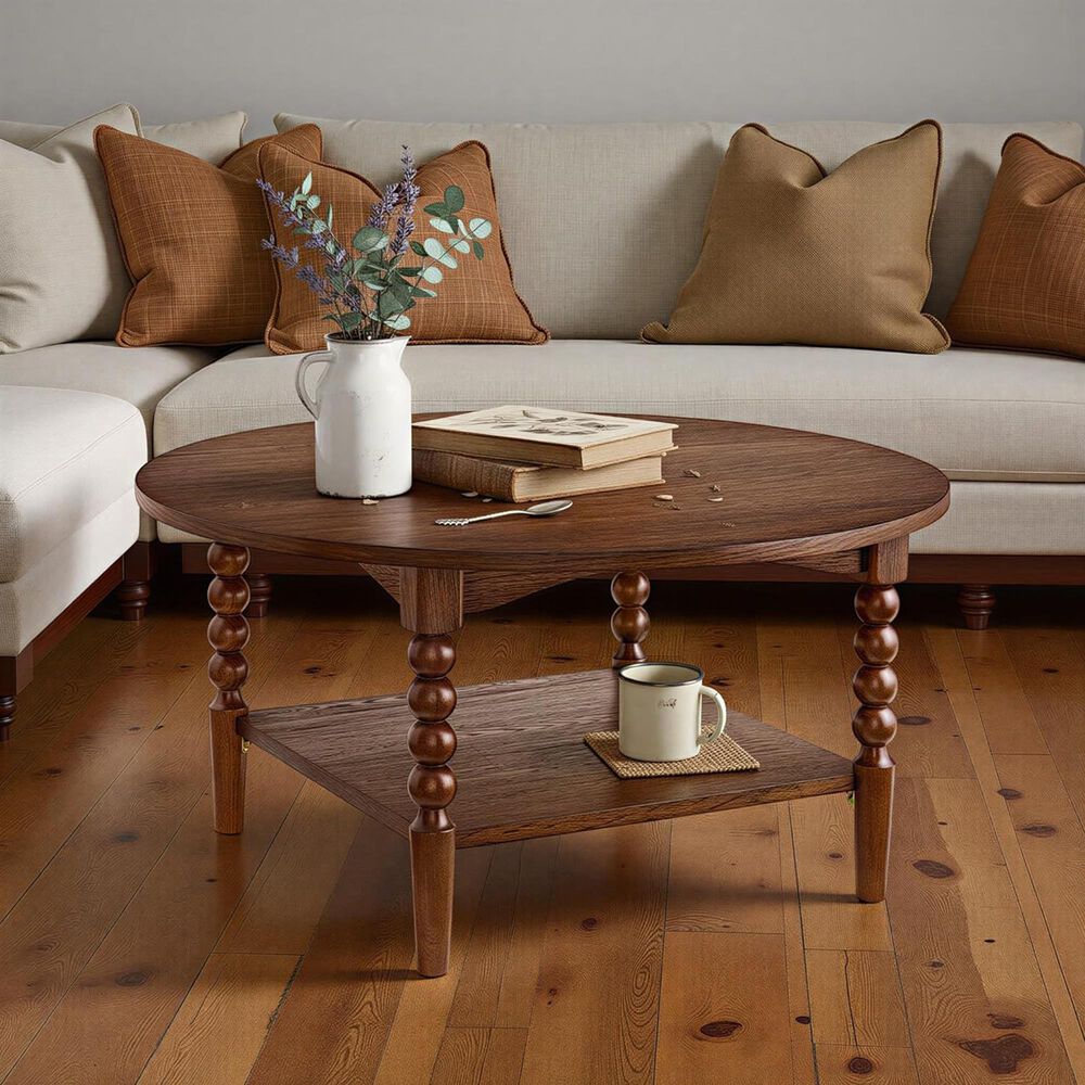 Forma &amp; Co Turn Wood Coffee Table in Cocoa Brown, , large