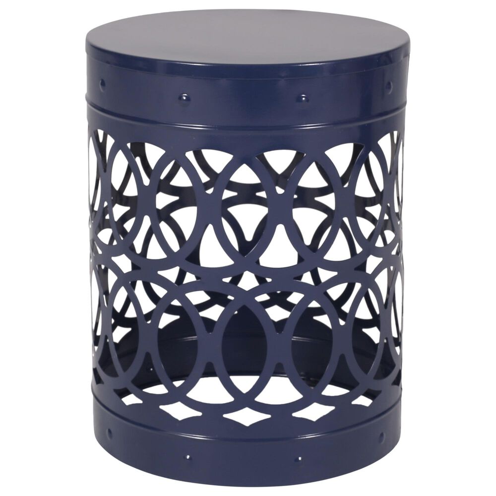 Hearth and Haven Cylindrical-Shaped Iron Patio End Table in Navy Blue &#40;Set of 2&#41;, , large