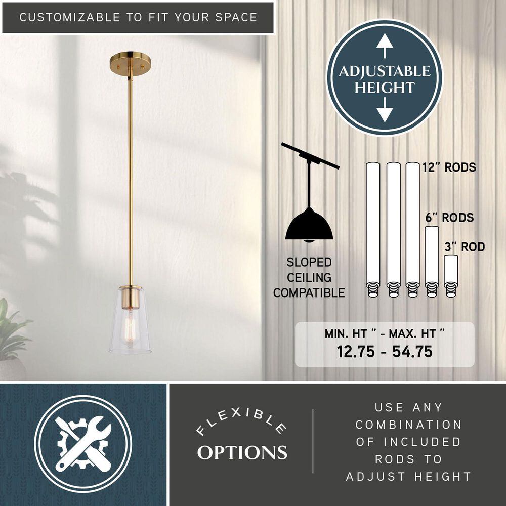 Vaxcel Beverly 1-Light Pendant in Muted Brass, , large