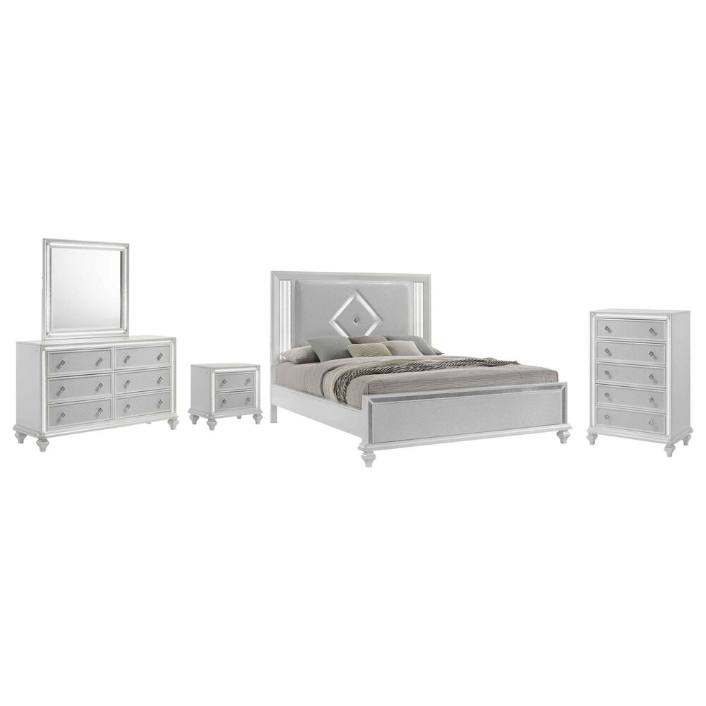 New Heritage Design Stardust 5-Piece King Bedroom Set in White and Silver, , large