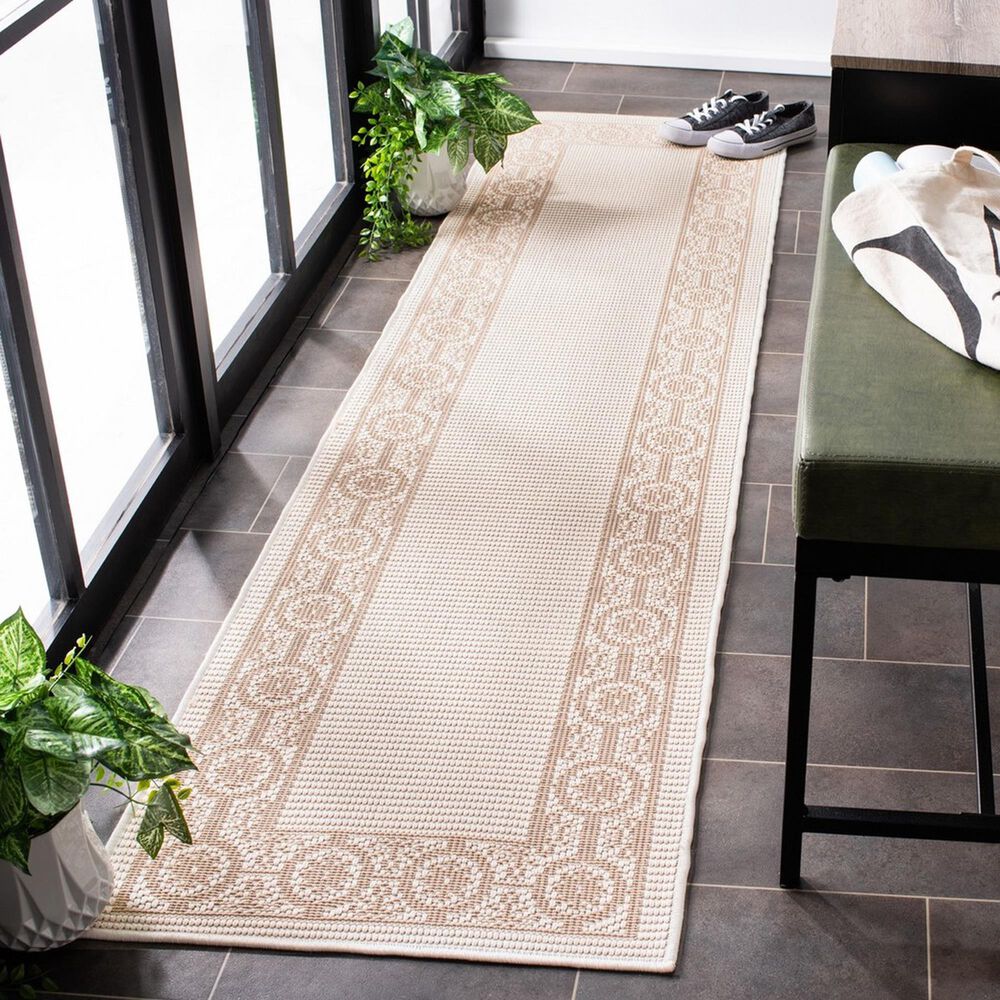 Safavieh Bermuda Floral 2&#39; x 8&#39; Ivory and Beige Indoor/Outdoor Area Performance Rug, , large