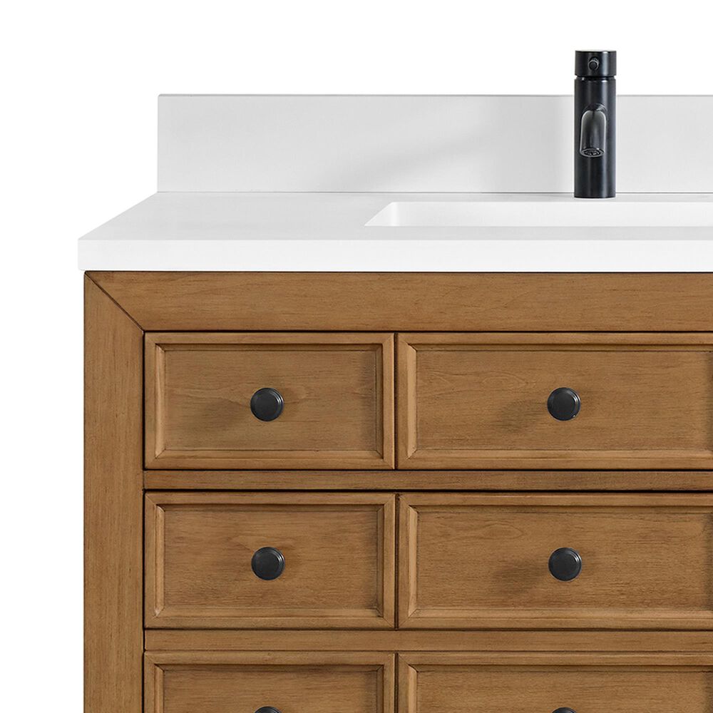 James Martin Malibu 72&quot; Double Bathroom Vanity in Amber Birch with Single Hole 3 cm White Zeus Quartz Top and Rectangular Sinks, , large