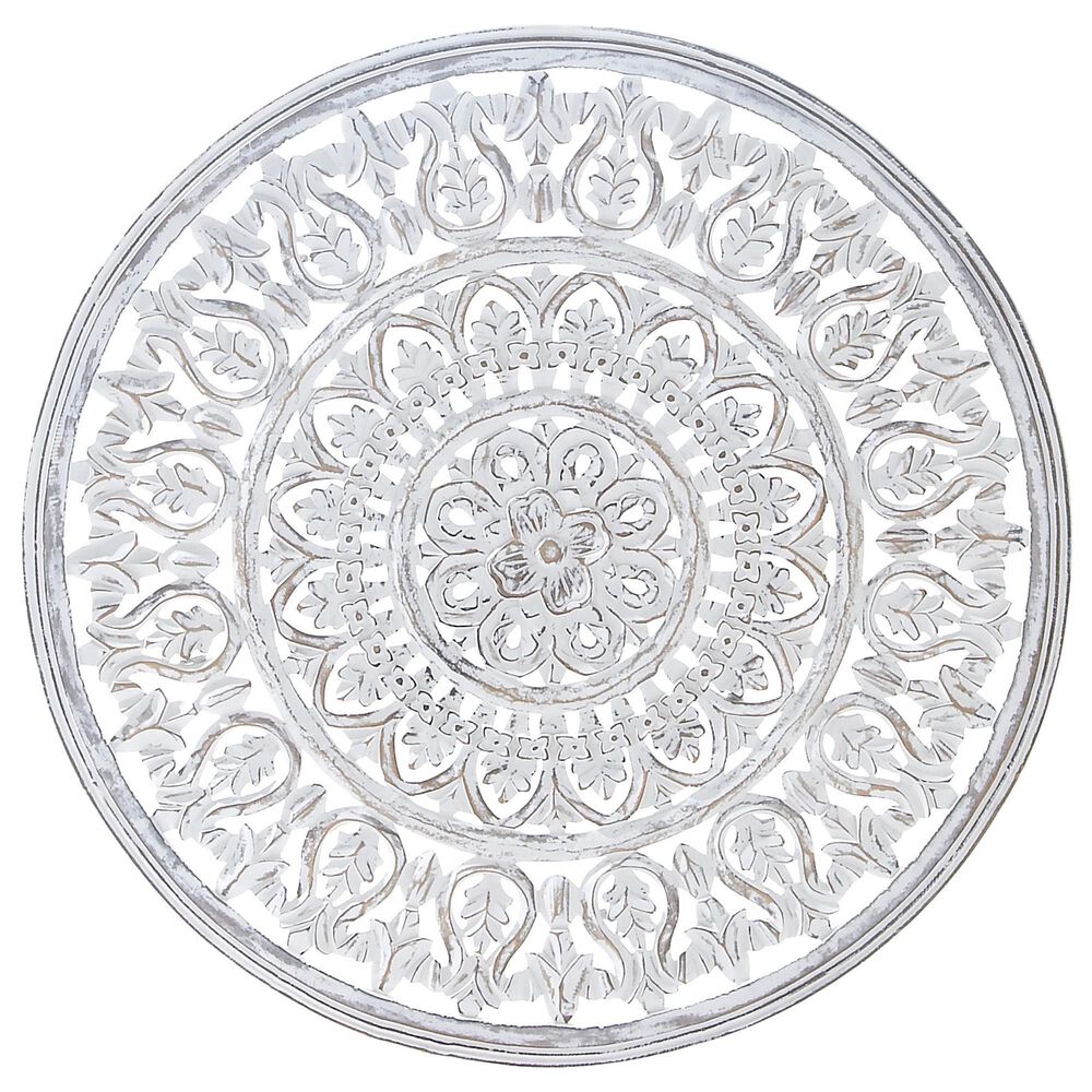 Maple and Jade 36" x 36" Flowers Wall Decor in Distressed White, , large