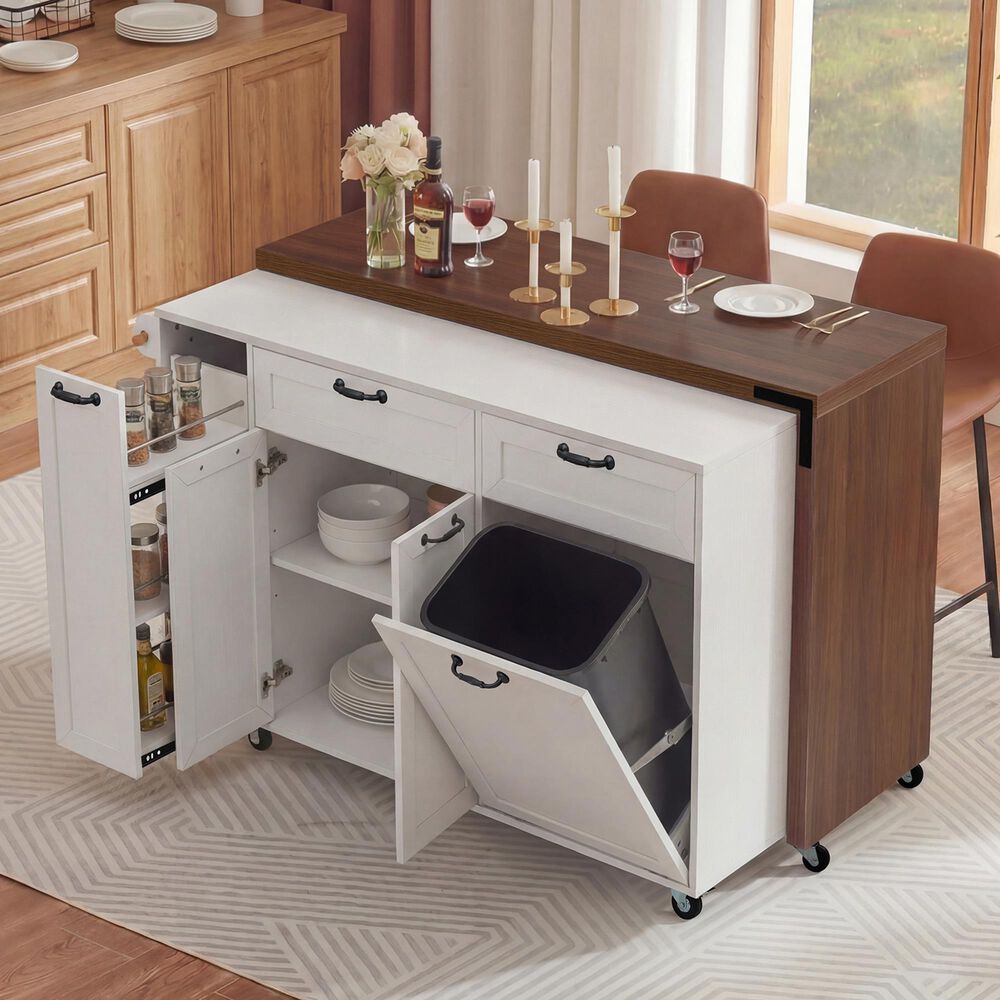 HOMLUX 102" Kitchen Island with Extendable Dining Table in White, , large