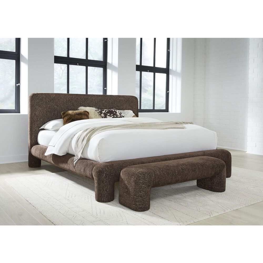 Urban Home Anansi Mocoa Eastern King Upholstered Footboard, Rails and Slats in Mongoose Chenille, , large