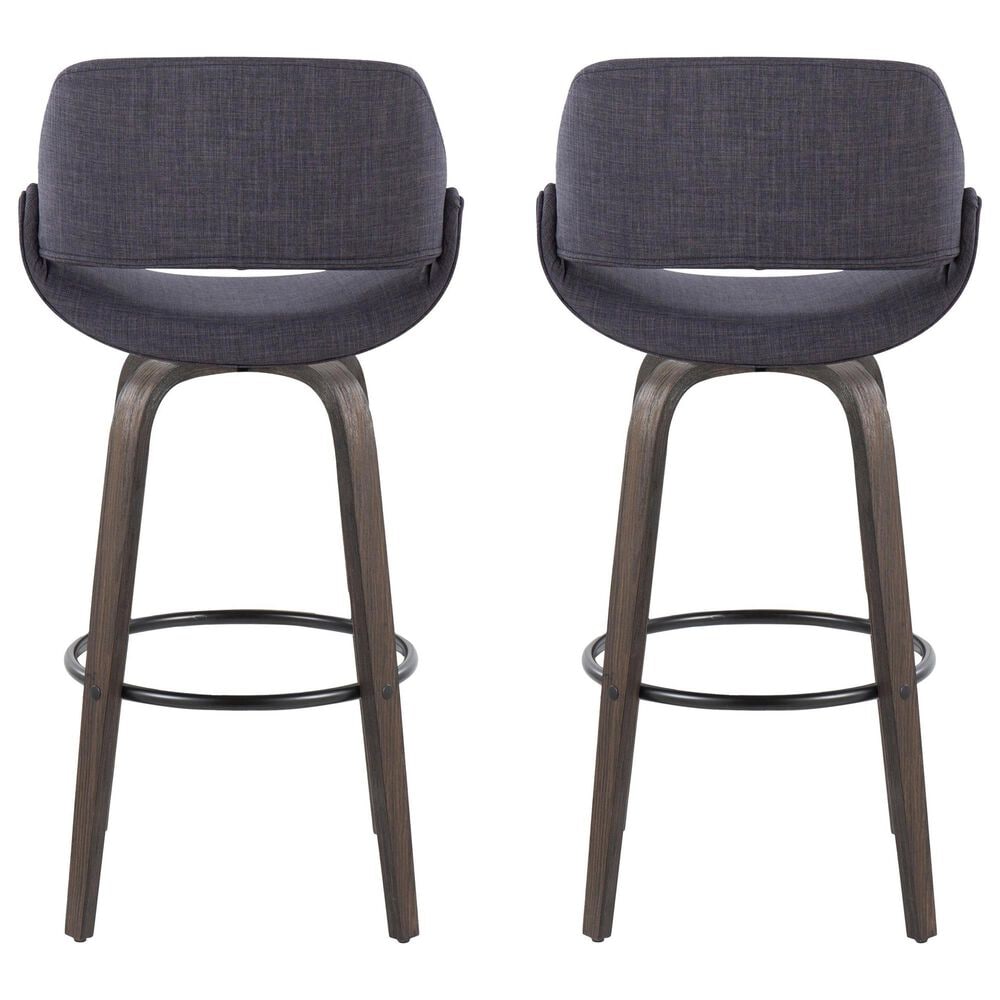 LumiSource Fabrico 30" Swivel Fixed-Height Bar Stool with Charcoal Fabric Upholstery in Black and Glazed Walnut (Set of 2), , large