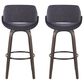 LumiSource Fabrico 30" Swivel Fixed-Height Bar Stool with Charcoal Fabric Upholstery in Black and Glazed Walnut (Set of 2), , large