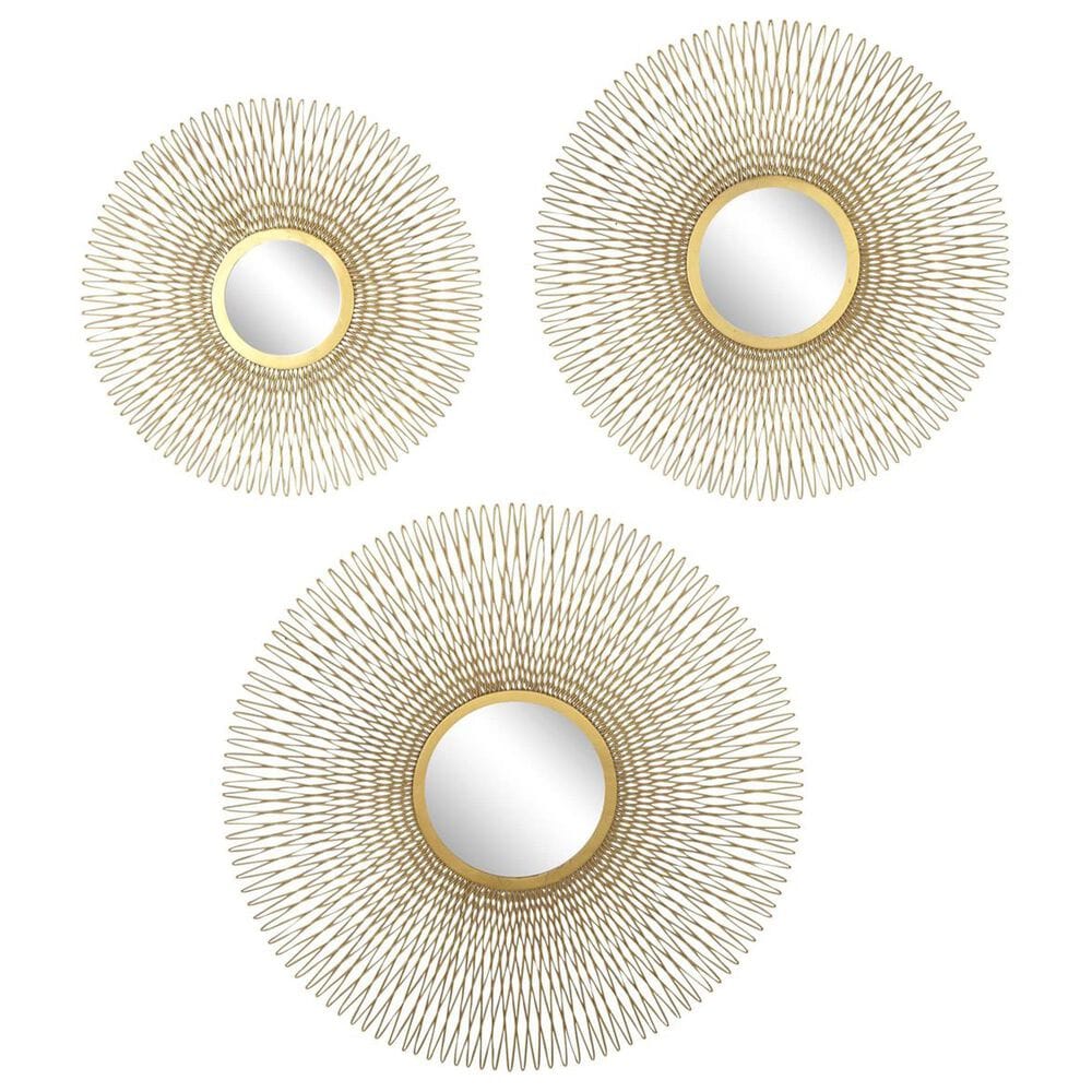 Maple and Jade Metal Sunburst Home Wall Mirror with Mirrored Accent in Polished Gold &#40;Set of 3&#41;, , large