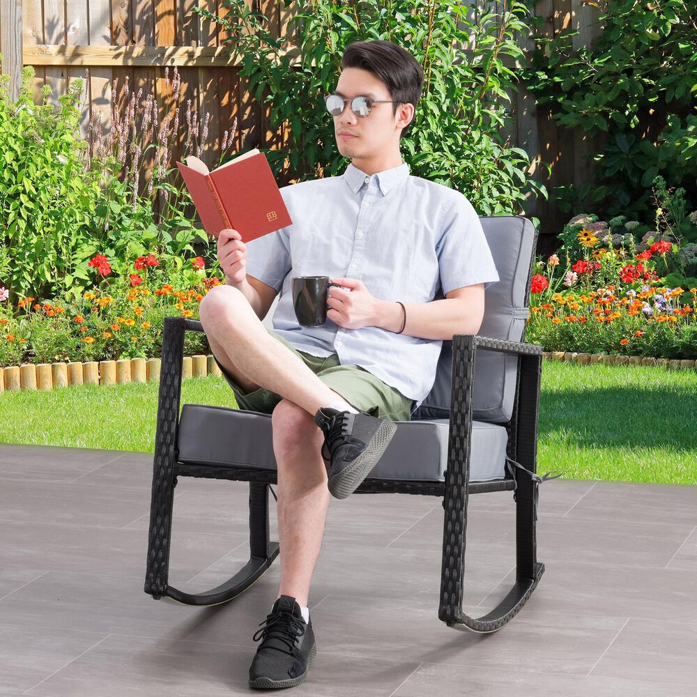 CorLiving Parksville Patio Rocking Chair in Black/Ash Gray, , large