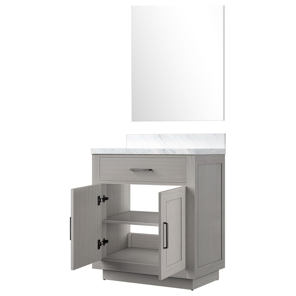 Lexora Home Abbey 30&quot; Single Bathroom Vanity in White Oak with 2 cm White Carrara Marble Top, Rectangular Sink and 28&quot; Mirror, , large