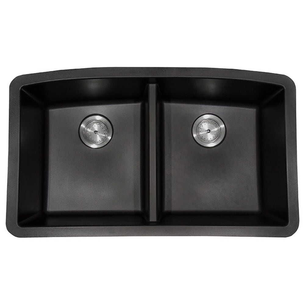 MS International 32.5" 50/50 Undermount Double Bowl Kitchen Sink in Matte Black, , large