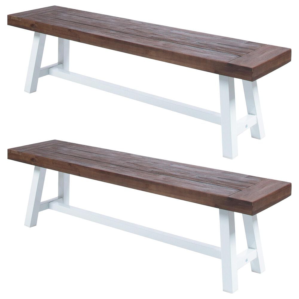 HOMLUX Carlisle Outdoor Bench in Dark Brown and White (Set of 2), , large