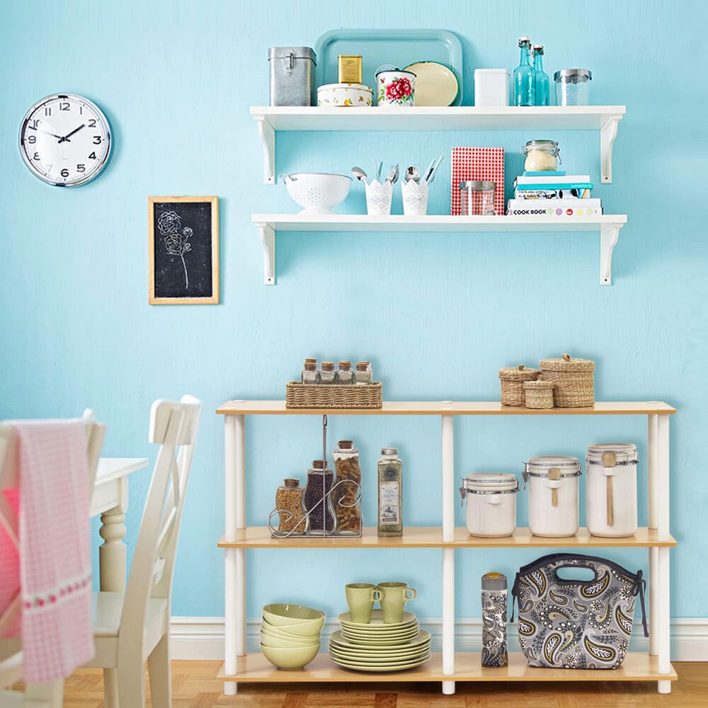 HOMLUX Turn-N-Tube 3-Tier Double Size Storage Display Rack in Beech and White, , large