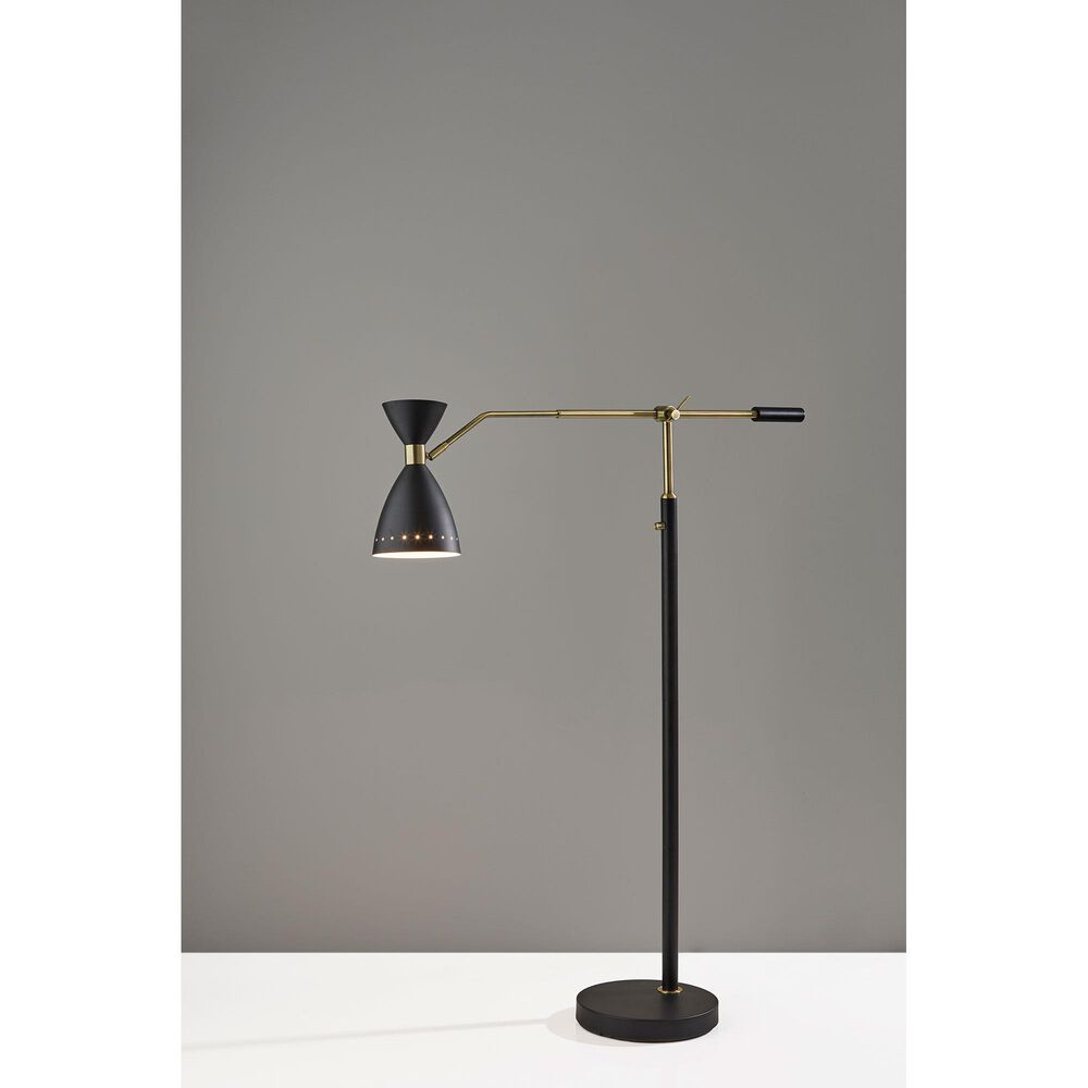 Adesso Oscar Adjustable Floor Lamp in Black and Antique Brass, , large