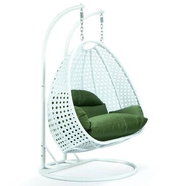 Leisuremod 2-Seat Hanging Egg Swing Chair with Dark Green Cushion in White, , large