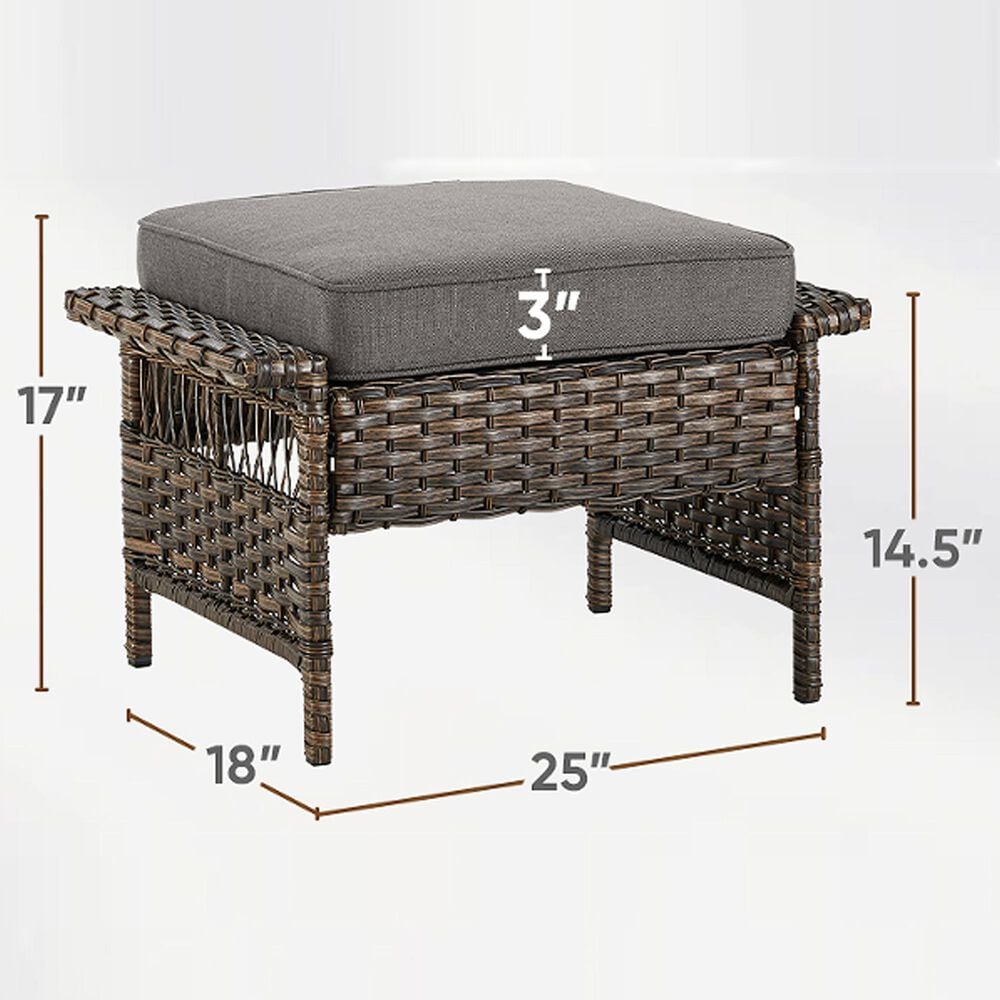 Sunwell Garden Outdoor Ottoman with Gray Cushion in Brown (Set of 2), , large