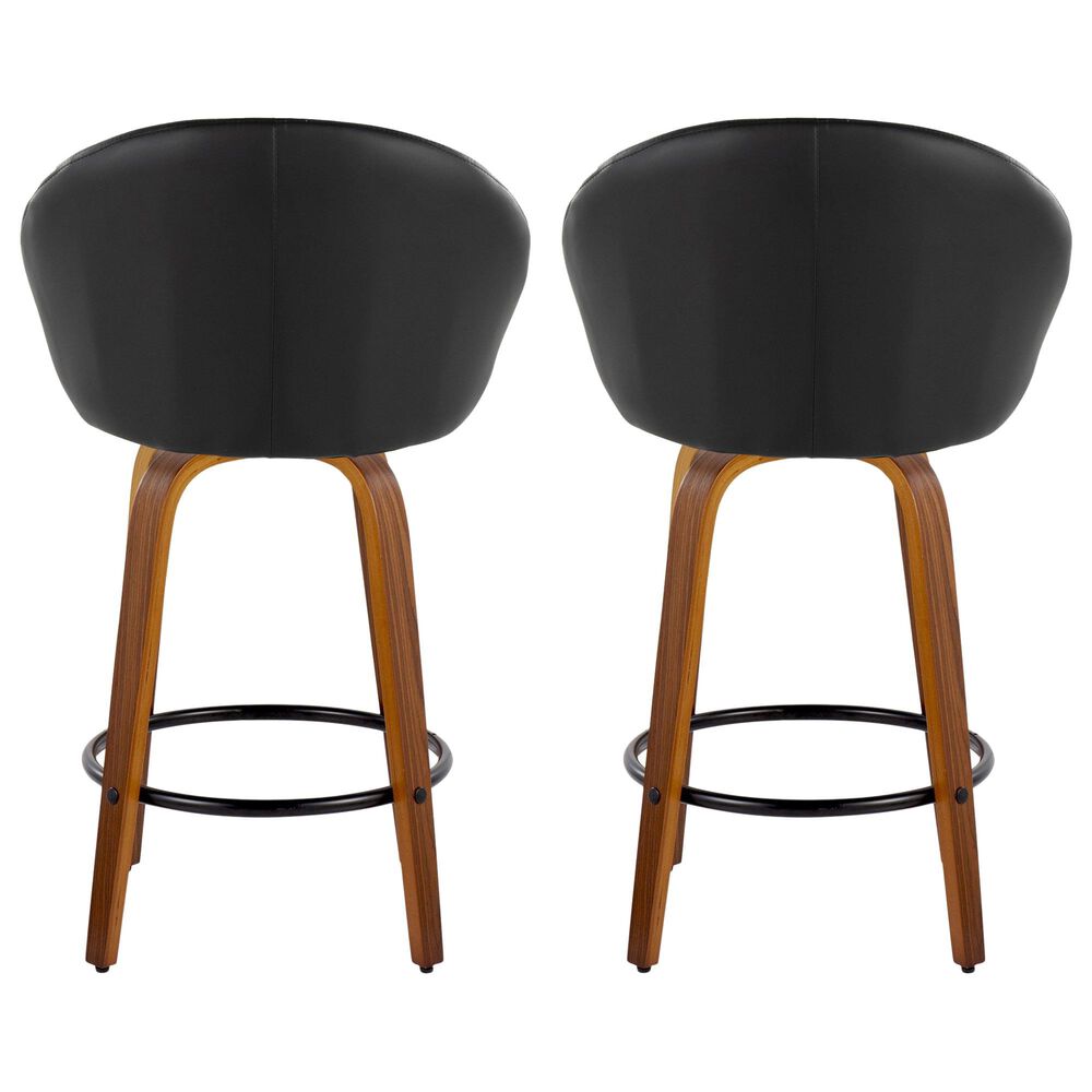 LumiSource Matisse 26" Swivel Counter Stool with Black Faux Leather Upholstery in Walnut and Black (Set of 2), , large