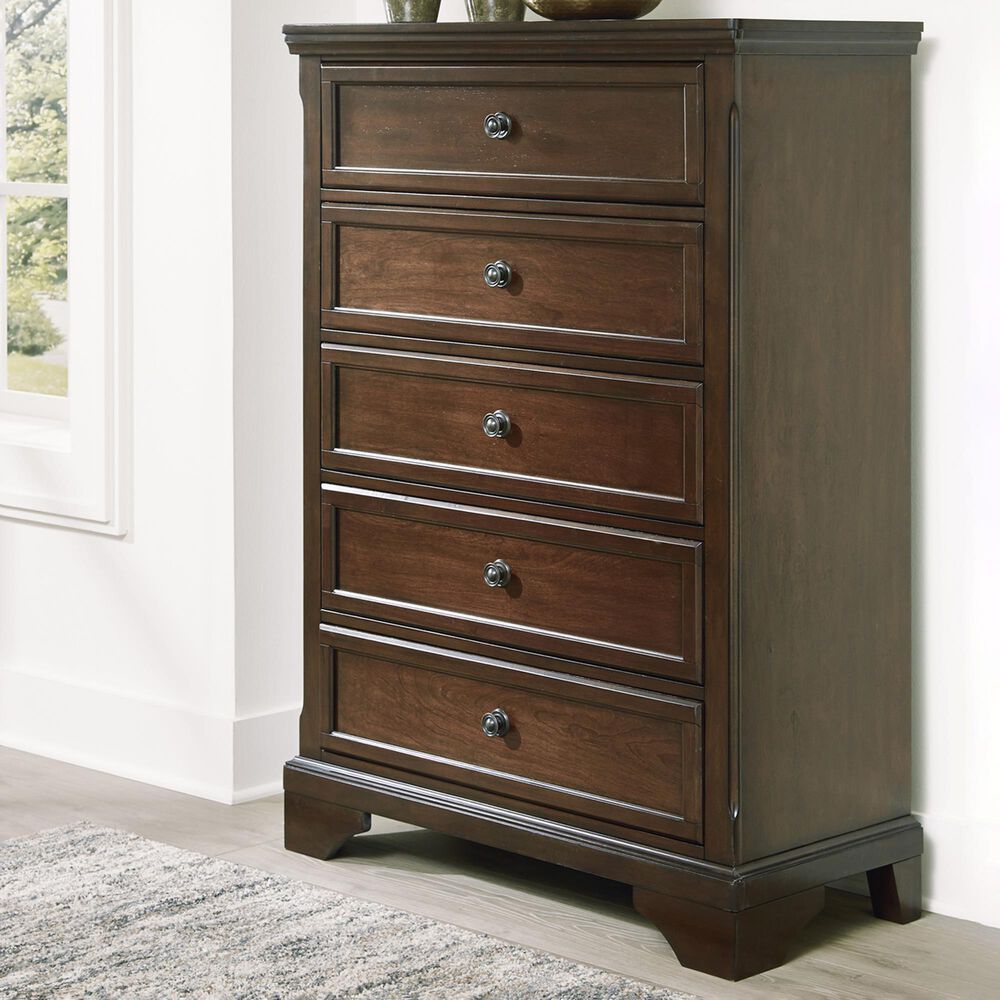 Ashley Trellington 5-Drawer Chest in Warm Brown Cherry, , large