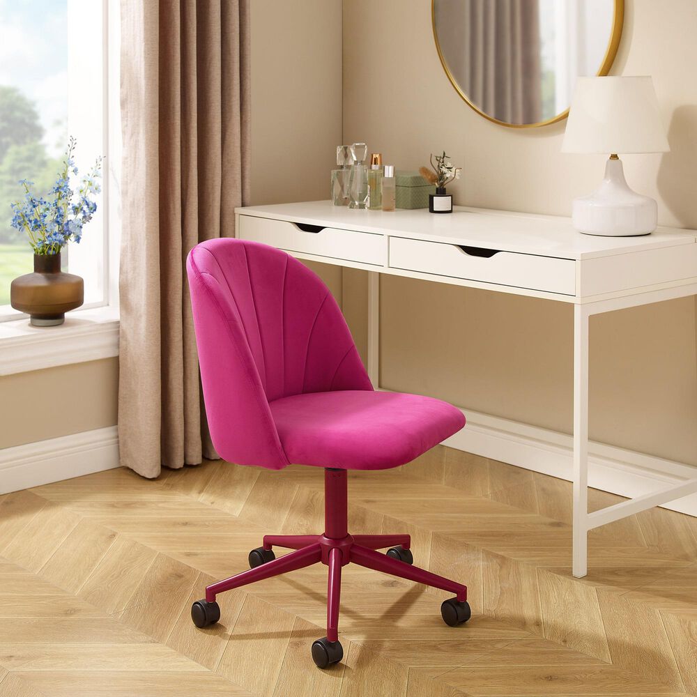 Linon Home Decor Adalynn Swivel Desk Chair with Hot Pink Cushion in Pink, , large