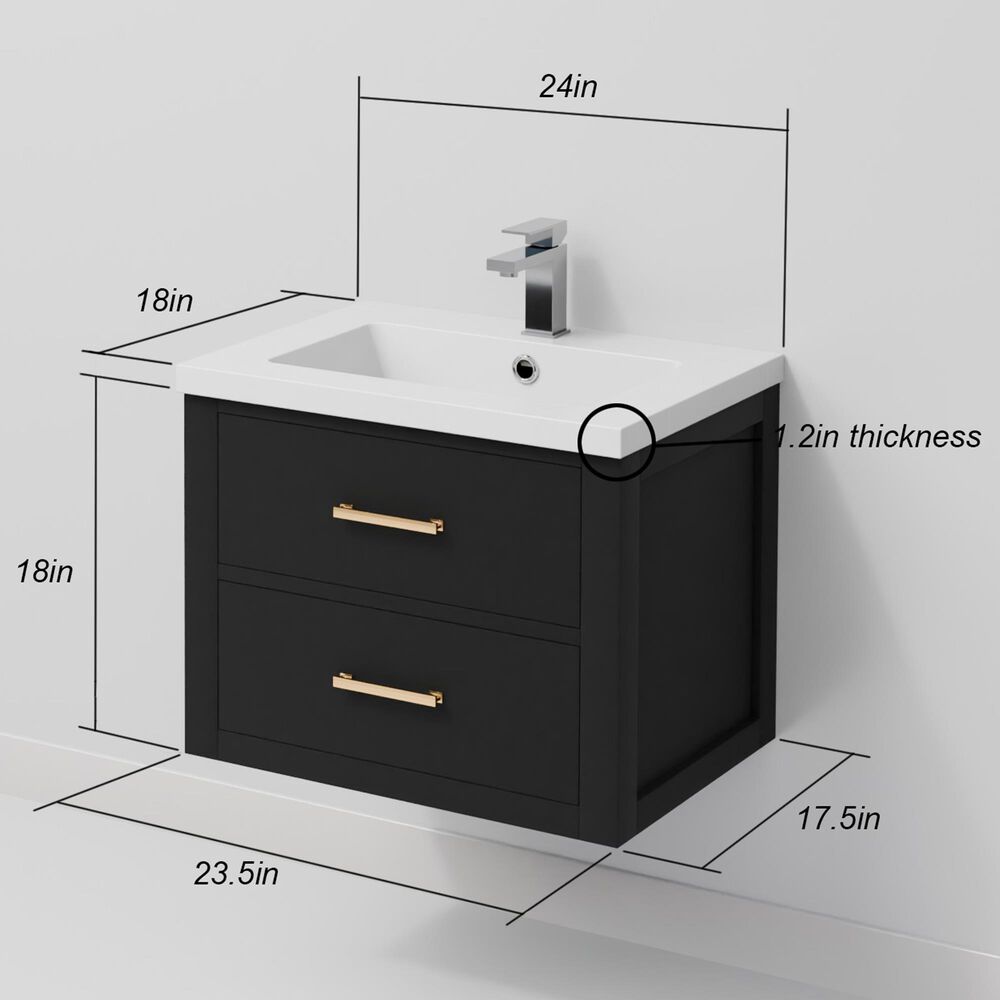 Lexora Home Castor 24" Single Bathroom Vanity in Black with White Acrylic Top and Rectangular Sink, , large