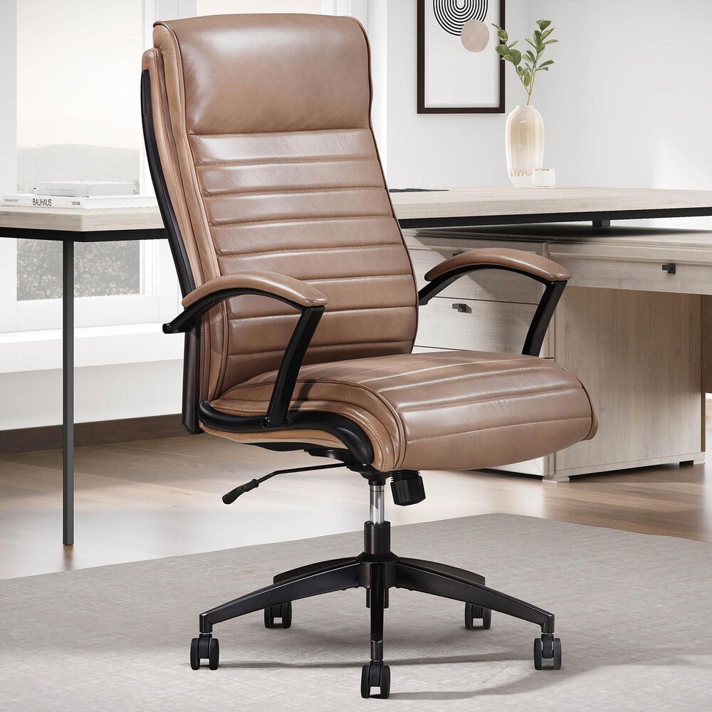 Simeon Collection Leather Desk Chair in Smooth Latte, , large