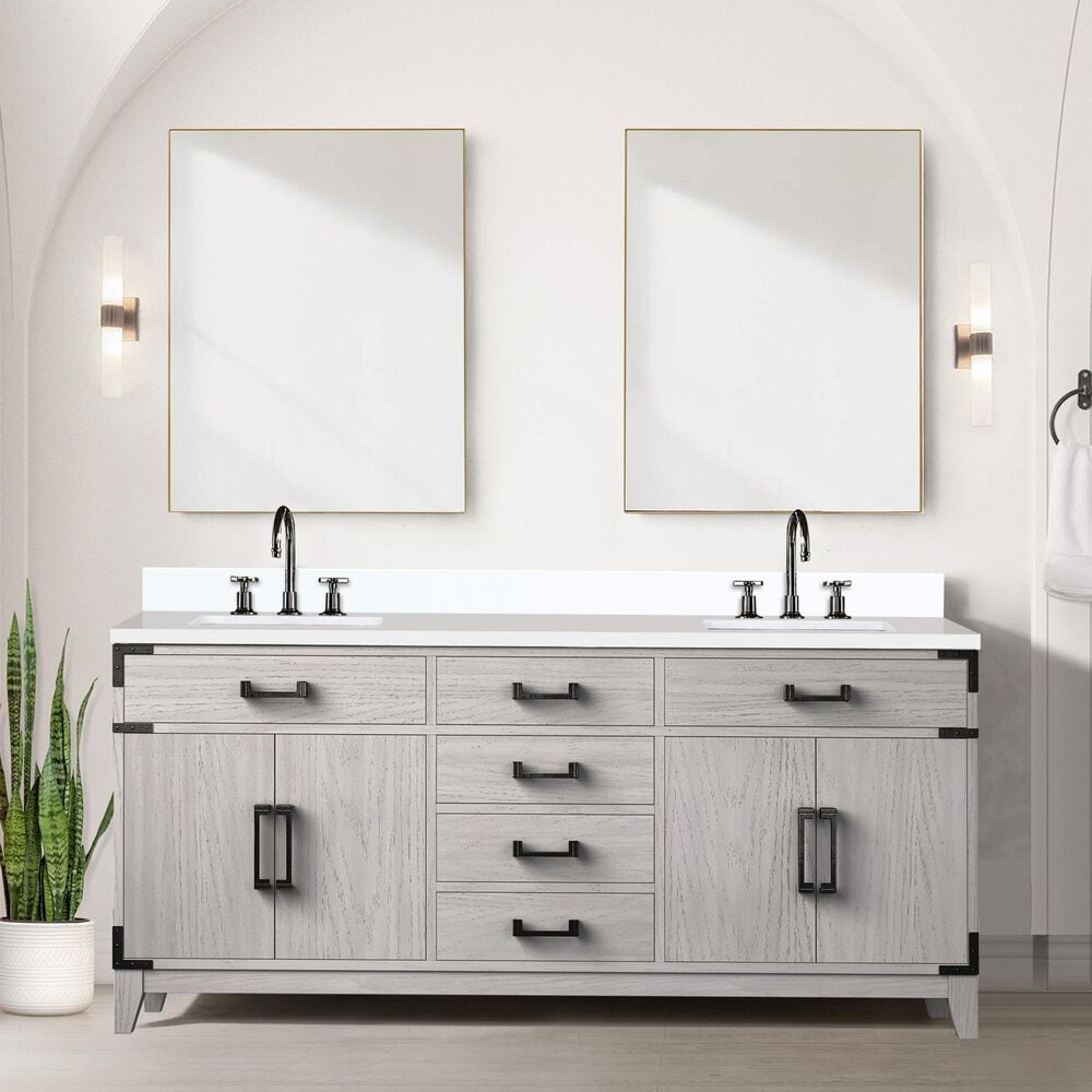 Lexora Home Laurel 72&quot; Double Bathroom Vanity in White Oak with White Quartz Top and Rectangular Sinks, , large