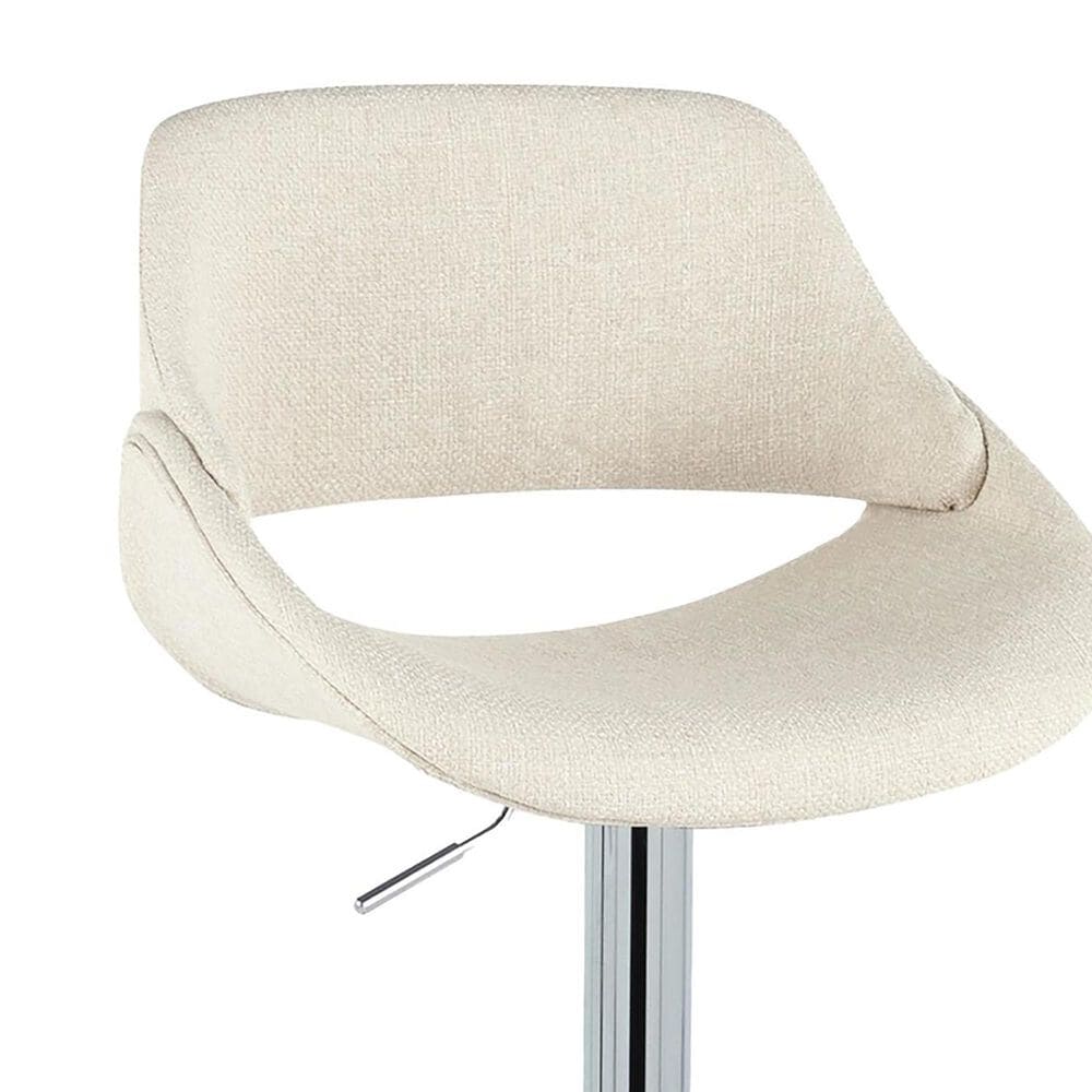 LumiSource Fabrico Swivel Adjustable Bar Stool with Cream Noise Fabric Upholstery and Rounded T Footrest in Chrome (Set of 2), , large