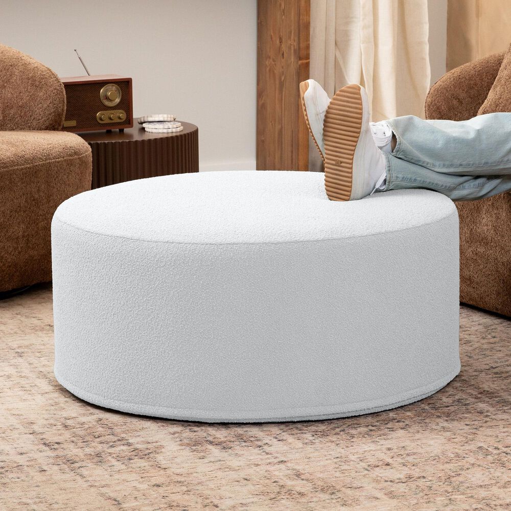 Jaxx Candler Boucle Fabric Ottoman in White, , large