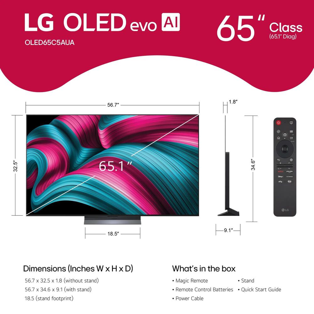 LG 65" Class C5 Series 4K OLED evo AI - Smart TV with 3.1.1 Channel Soundbar System in Black, , large