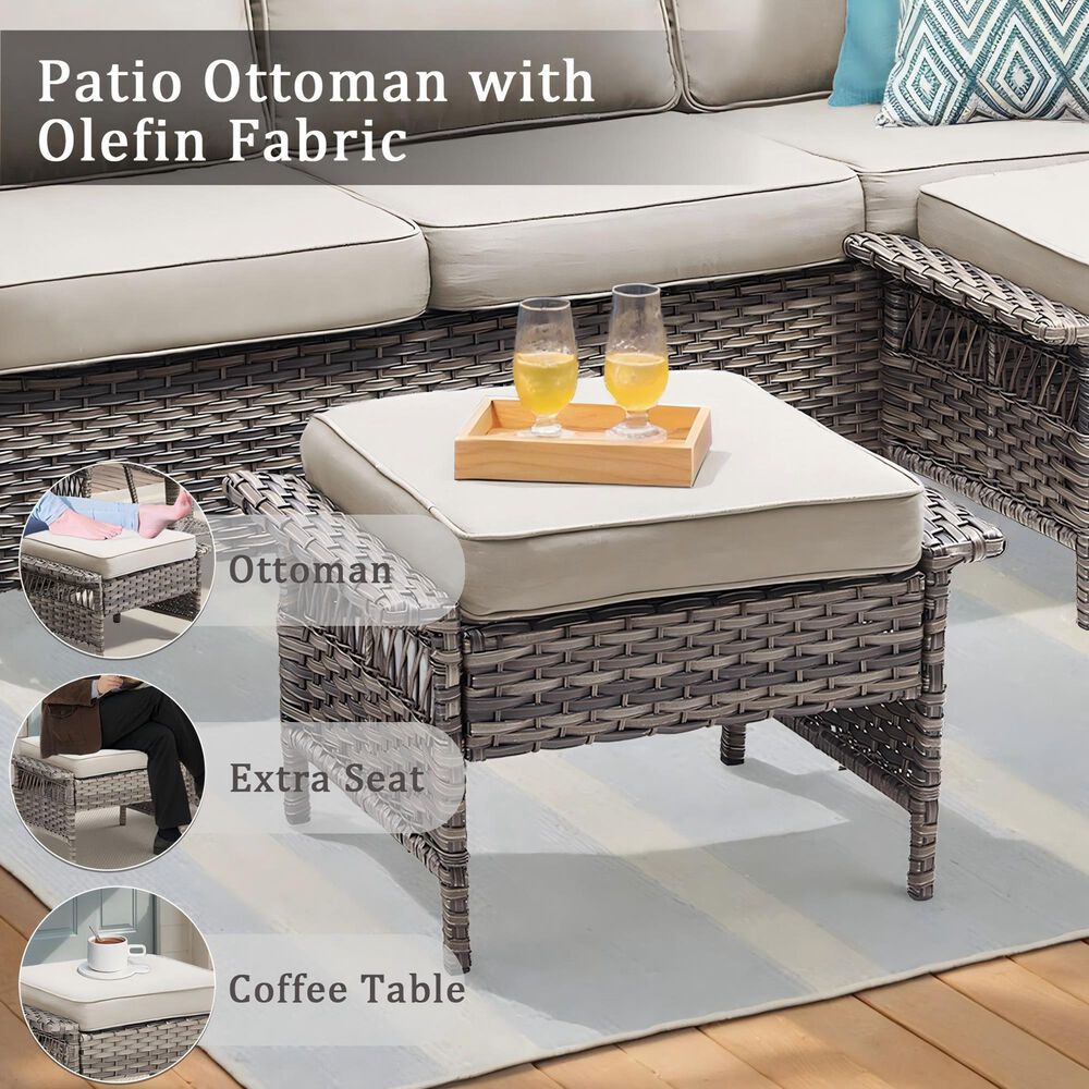 Sunwell Garden Ottoman with Beige Cushion and Widened Armrest in Gray (Set of 2), , large