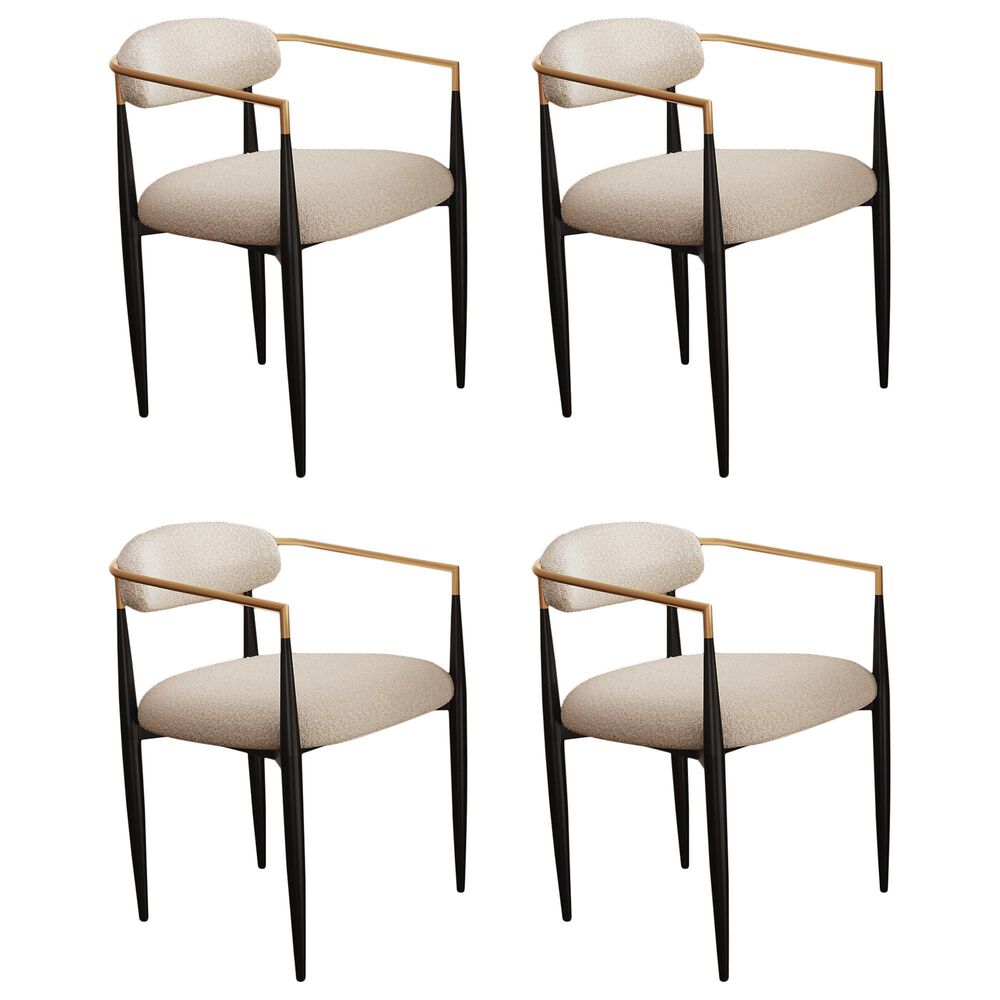 Morden Fort Modern Boucle Arm Chair with White Cushion in Black and Gold (Set of 4), , large
