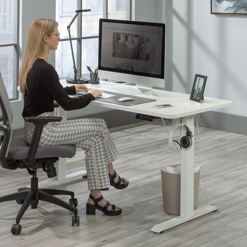 Sauder 60" Sit/Stand Desk in White, , large