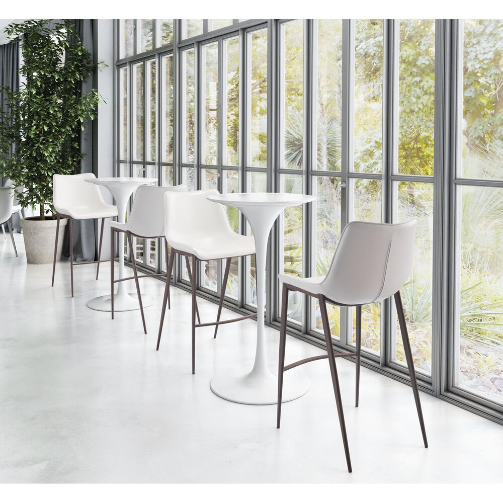 Zuo Modern Magnus Bar Stool in White and Brown &#40;Set of 2&#41;, , large