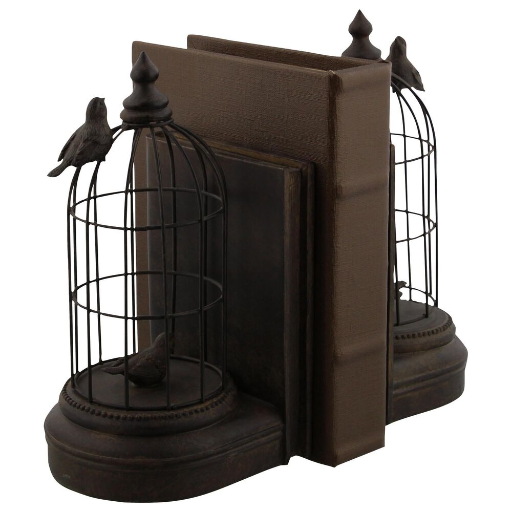 Maple and Jade Birdcage Bookends in Dark Brown &#40;Set of 2&#41;, , large