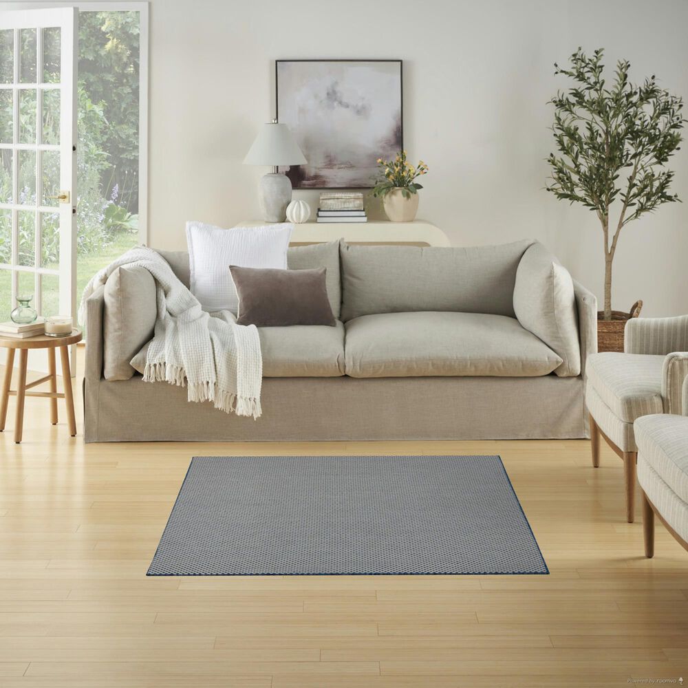 Nourison Courtyard Ivory and Blue 4&#39; Square Indoor/Outdoor Area Rug, , large