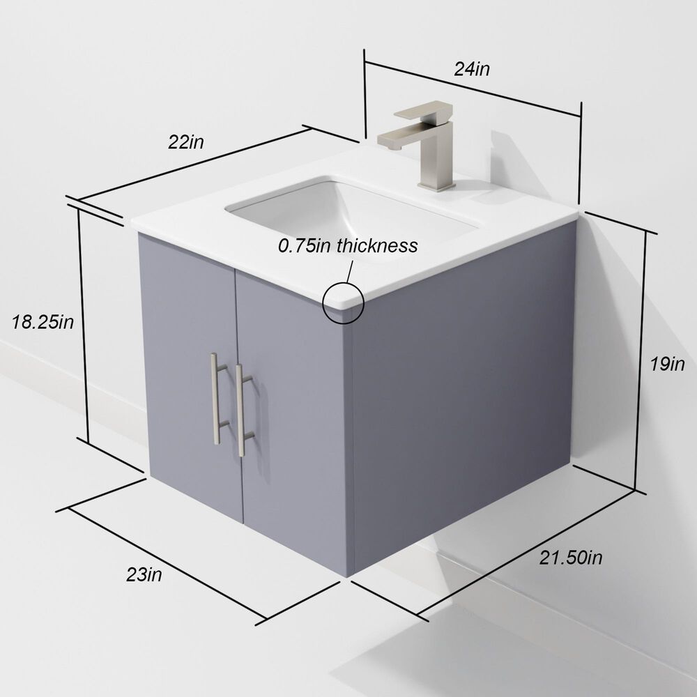 Lexora Home Geneva 24" Single Bathroom Vanity in Dark Grey with 2 cm White Cultured Marble Top and Rectangular Sink, , large