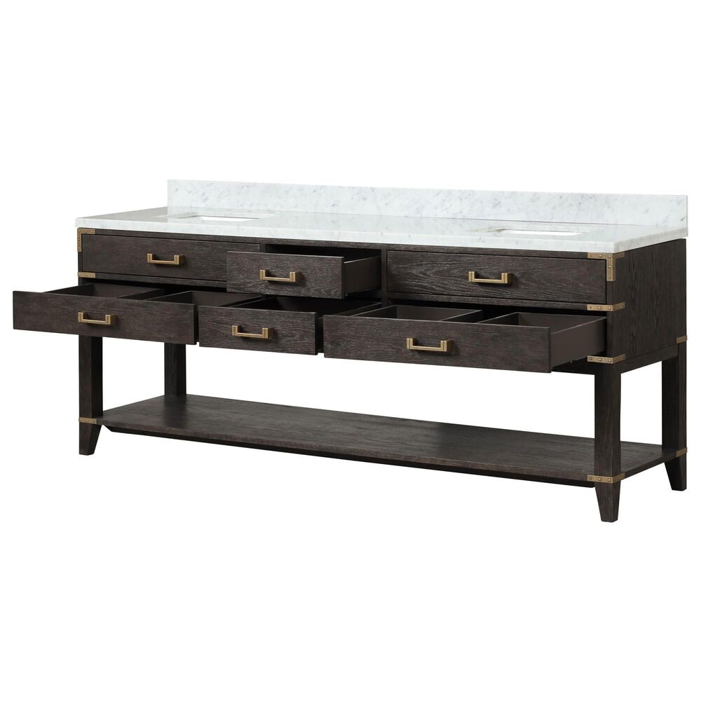 Lexora Home Norwalk 84&quot; Double Bathroom Vanity in Brown Oak with White Carrara Marble Top and Rectangle Sink, , large