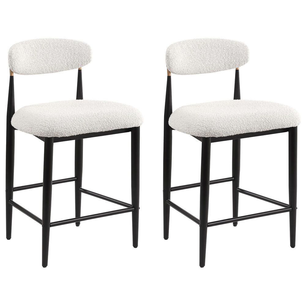 Morden Fort 26" Armless Counter Stool with White Boucle Fabric in Black and Gold (Set of 2), , large