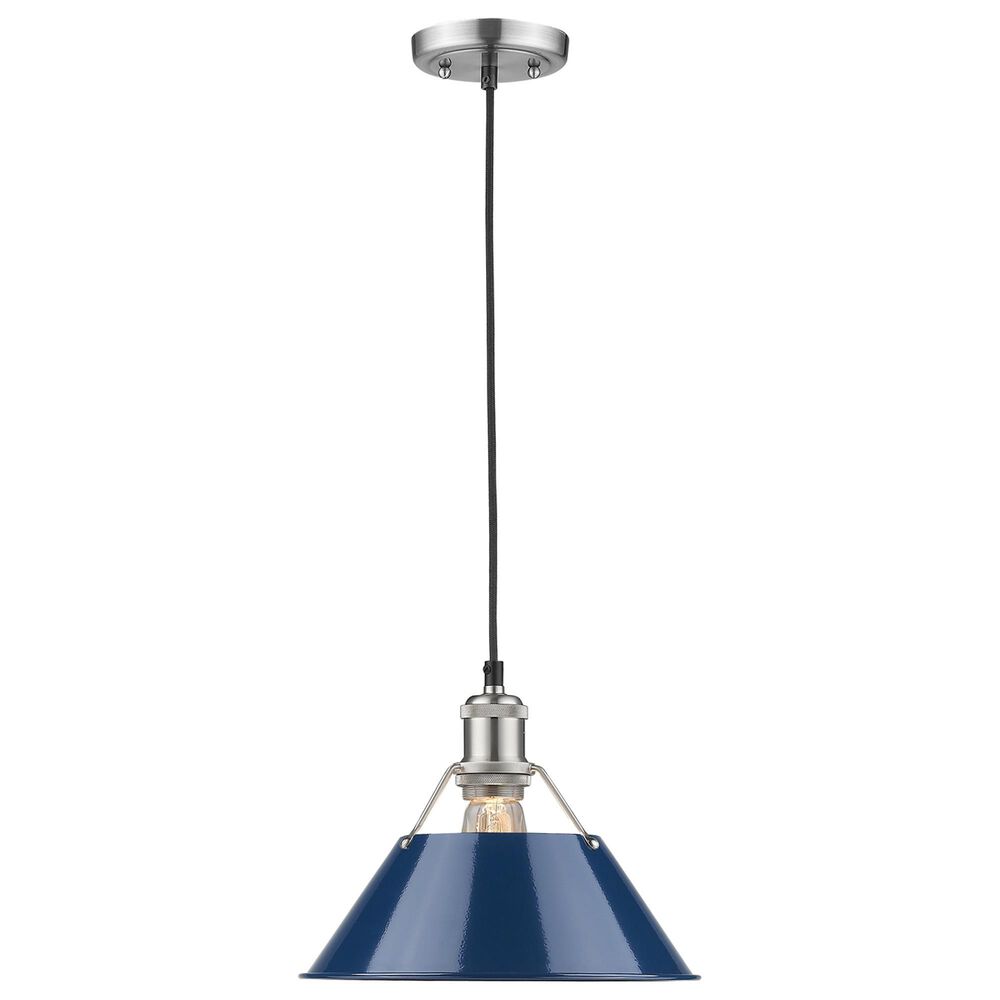 Golden Lighting Orwell 1-Light Medium Pendant with Matte Navy Shade in Pewter, , large