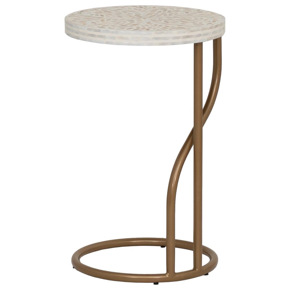 Linon Home Decor Padget Capiz Round Side Table in Cream and Gold, , large