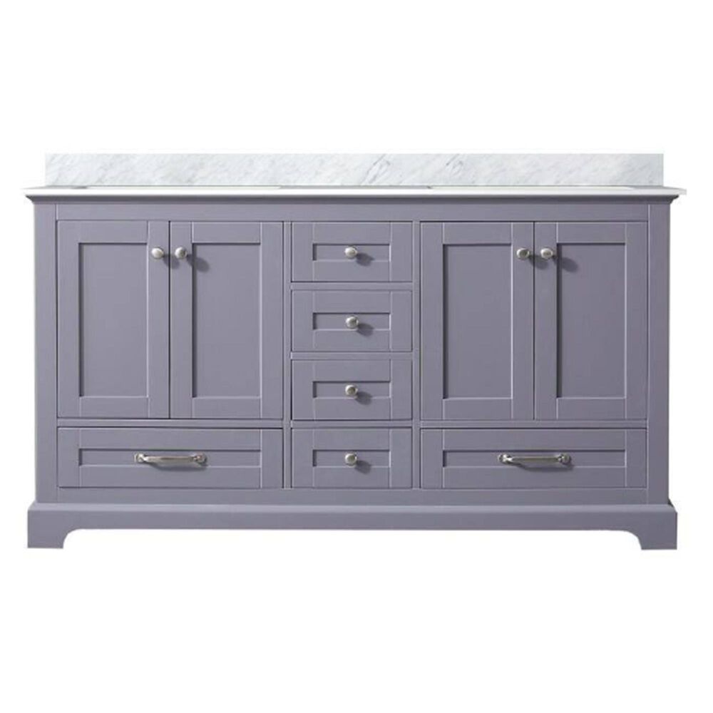 Lexora Home Dukes 60&quot; Double Bathroom Vanity in Dark Grey with White Carrara Marble Top and Rectangular Sinks, , large